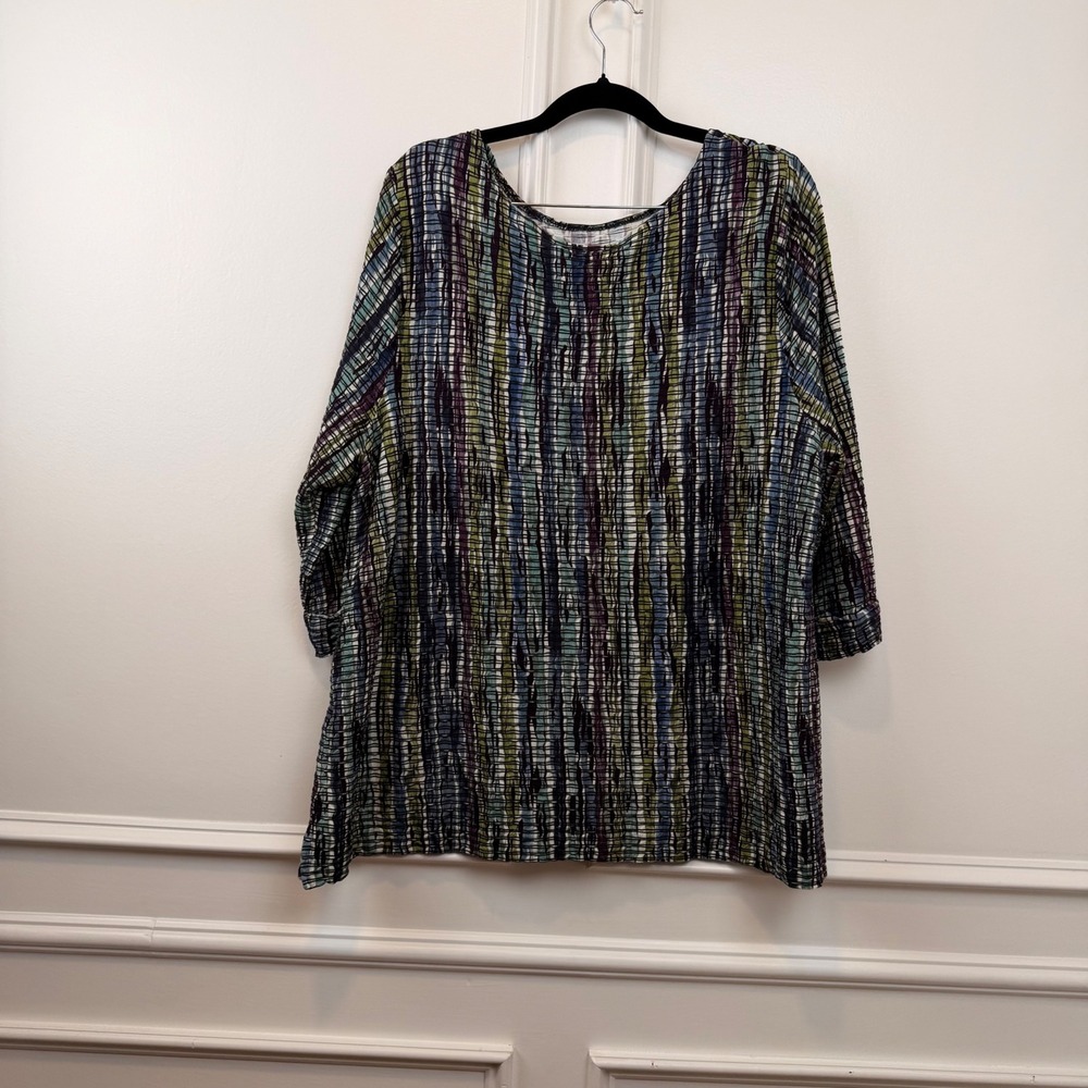 NorthStyle Womens 1X Abstract Stripe Textured Knit Top 3/4 Sleeve Blue Purple - Picture 2 of 5